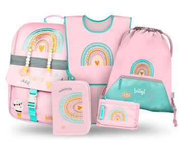 Zippy Regenbogen Pink Schulranzen-Set 5tlg.: Schulranzen, Federmäppchen, Turnbeutel, Schürze, Brustbeutel