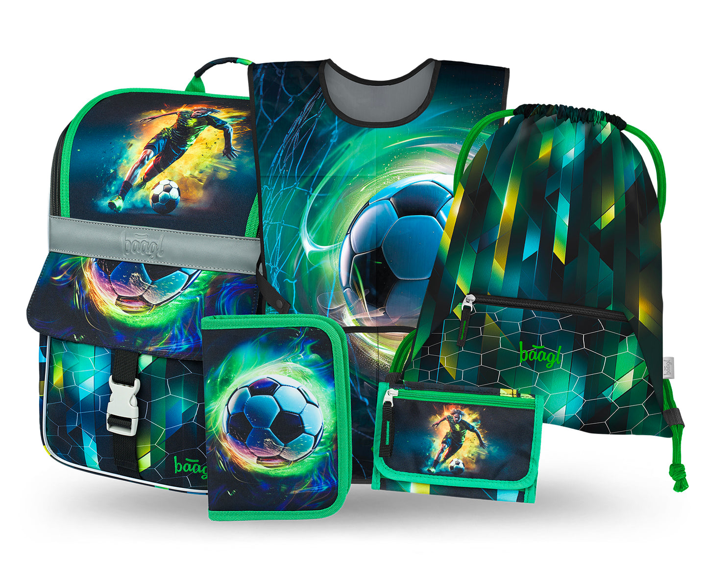 Zippy Fußballspieler Schulranzen-Set 5tlg.: Schulranzen, Federmäppchen, Turnbeutel, Schürze, Brustbeutel
