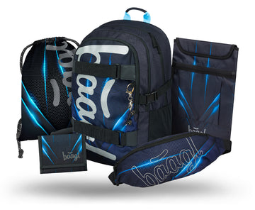 Skate Bluelight Schulrucksack-Set 5tlg.: Schulrucksack, Federmäppchen, Turnbeutel, Bauchtasche, Laptophülle