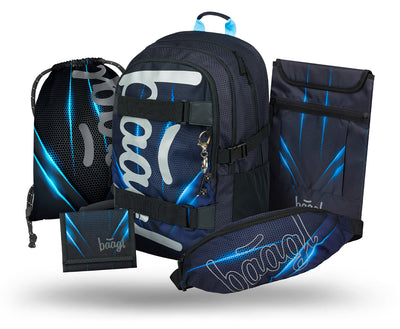 Skate Bluelight Schulrucksack-Set 5tlg.: Schulrucksack, Federmäppchen, Turnbeutel, Bauchtasche, Laptophülle