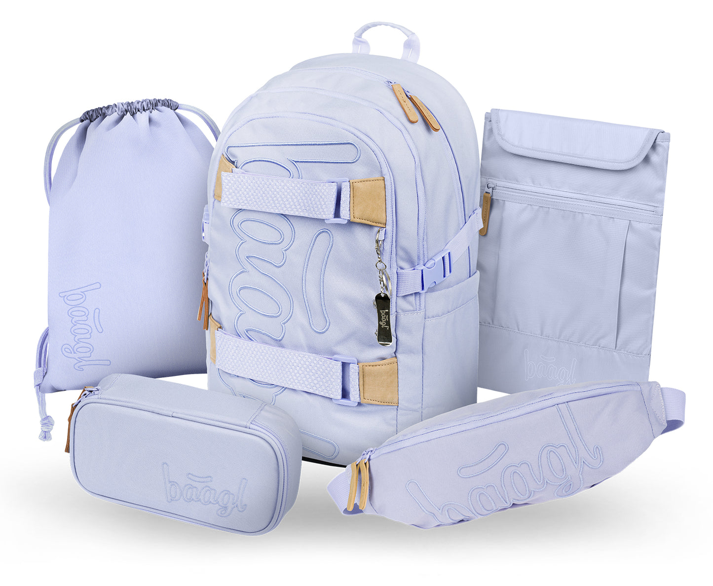Skate Lilac Schulrucksack-Set 5tlg.: Schulrucksack, Federmäppchen, Turnbeutel, Bauchtasche, Laptophülle