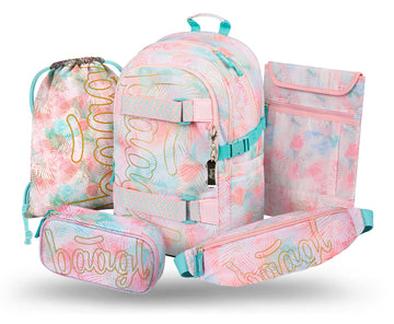 Skate Sunset Schulrucksack-Set 5tlg.: Schulrucksack, Federmäppchen, Turnbeutel, Bauchtasche, Laptophülle