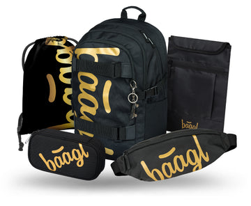 Skate Gold Schulrucksack-Set 5tlg.: Schulrucksack, Federmäppchen, Turnbeutel, Bauchtasche, Laptophülle