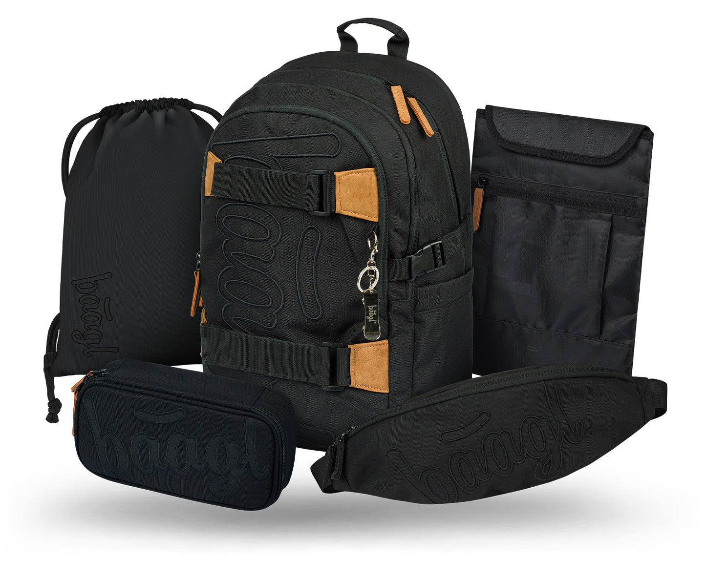 Skate Darkness Schulrucksack-Set 5tlg.: Schulrucksack, Federmäppchen, Turnbeutel, Bauchtasche, Laptophülle