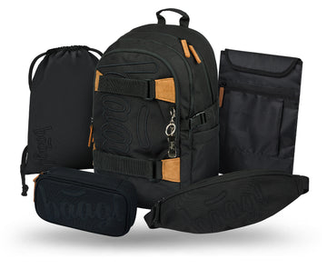 Skate Darkness Schulrucksack-Set 5tlg.: Schulrucksack, Federmäppchen, Turnbeutel, Bauchtasche, Laptophülle