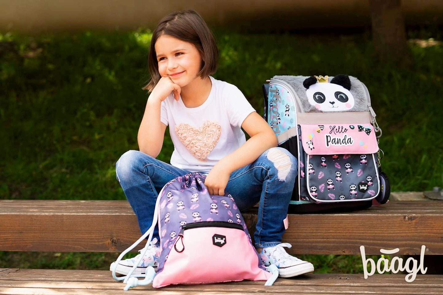 Zippy Panda Schulranzen-Set 5tlg.: Schulranzen, Federmäppchen, Turnbeutel, Schürze, Brustbeutel