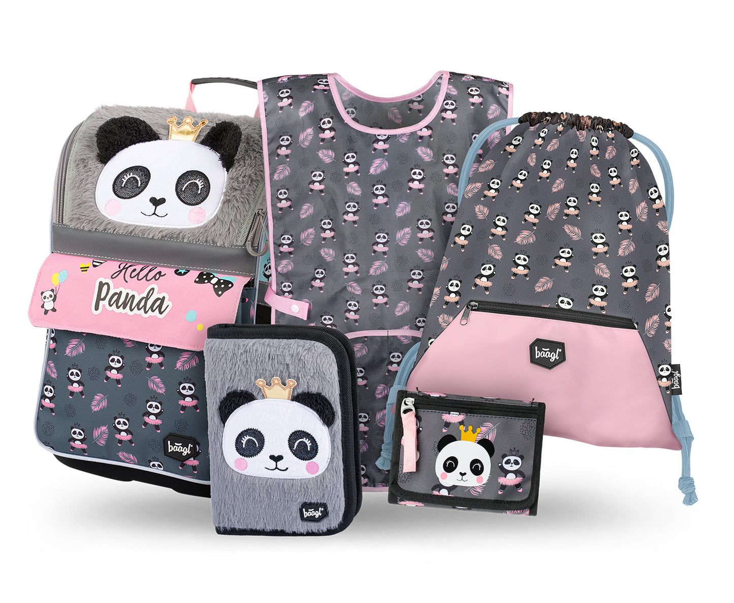 Zippy Panda Schulranzen-Set 5tlg.: Schulranzen, Federmäppchen, Turnbeutel, Schürze, Brustbeutel
