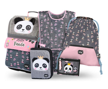 Zippy Panda Schulranzen-Set 5tlg.: Schulranzen, Federmäppchen, Turnbeutel, Schürze, Brustbeutel