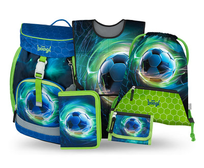 Airy Fußball Ball Schulrucksack-Set 5tlg.: Schulrucksack, Federmäppchen, Turnbeutel, Schürze, Brustbeutel
