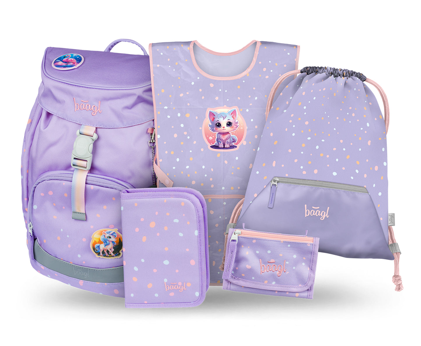 Airy Lieblingstiere Schulrucksack-Set 5tlg.: Schulrucksack, Federmäppchen, Turnbeutel, Schürze, Brustbeutel
