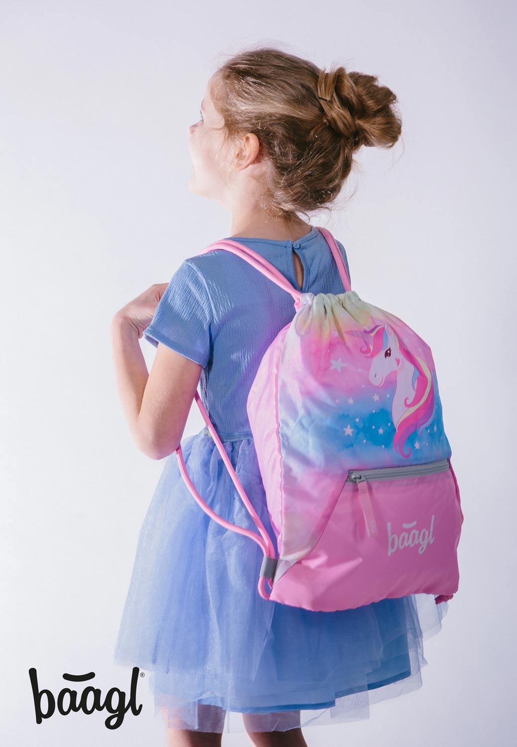 Airy Rainbow Unicorn Schulrucksack-Set 5tlg: Schulrucksack, Federmäppchen, Turnbeutel, Schürze, Brustbeutel