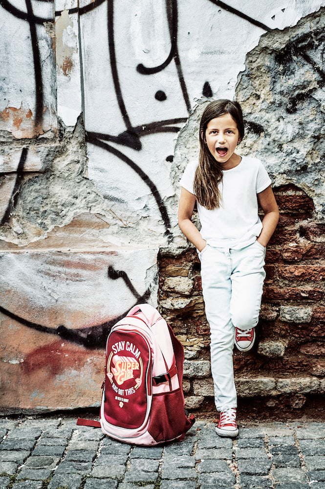 Schulrucksack mit Poncho Supergirl STAY CALM