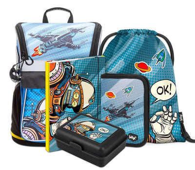 Spaceman Schulranzen-Set 5tlg: Schulranzen, Federmäppchen, Turnbeutel, Brotdose, Heftmappe