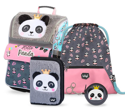 Panda Schulranzen-Set 4tlg: Schulranzen, Federmäppchen, Turnbeutel, Geldbeutel