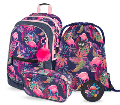 Flamingo Schulranzen-Set 4tlg: Schulranzen, Federmäppchen, Turnbeutel, Geldbeutel