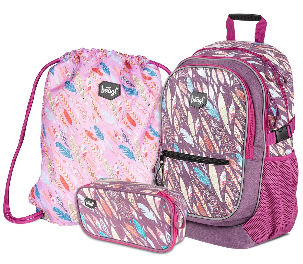 Feder Rucksack-Set 3tlg: Rucksack, Federmäppchen, Turnbeutel