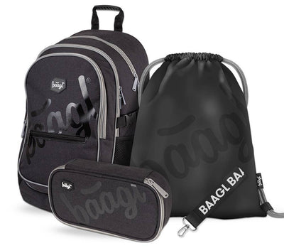 Black Rucksack-Set 3tlg: Rucksack, Federmäppchen, Turnbeutel