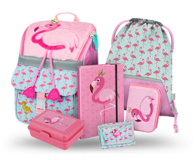 Zippy Flamingo Schulranzen-Set 6tlg.: Schulranzen, Federmäppchen, Turnbeutel, Geldbörse, Heftmappe, Brotdose