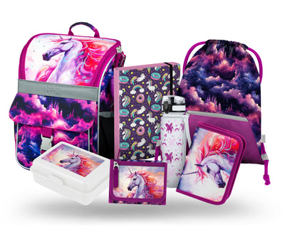 Zippy Königliches Einhorn Schulranzen-Set 7tlg.: Schulranzen, Federmäppchen, Turnbeutel, Geldbörse, Trinkflasche, Brotdose, Heftmappe