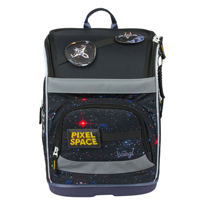 Zippy Plus Pixel Space Schulranzen-Set 8tlg.: Schulranzen, Federmäppchen, Schürze, Geldbörse, Brotdose, Heftmappe, Faltkoffer, Trinkflasche