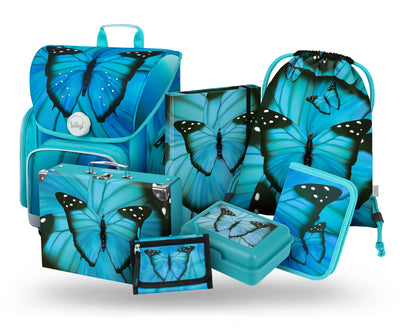 Ergo Butterfly Schulranzen-Set 7tlg.: Schulranzen, Federmäppchen, Turnbeutel, Geldbörse, Heftmappe, Brotdose, Faltkoffer