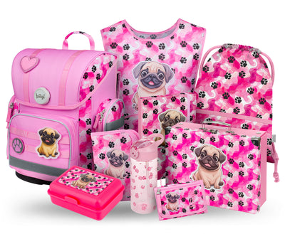 Ergo Pfötchen Schulranzen-Set 9tlg.: Schulranzen, Federmäppchen, Turnbeutel, Geldbörse, Schürze, Brotdose, Heftmappe, Faltkoffer, Trinkflasche