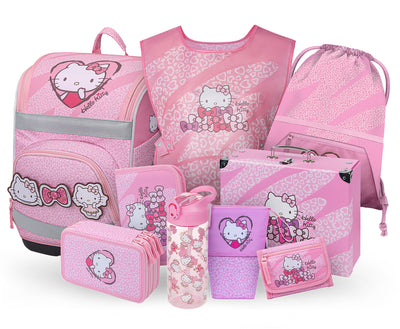 Zippy Plus Hello Kitty Sweet Leopard Schulranzen-Set 9tlg: Schulranzen, Federmäppchen, Turnbeutel, Schürze, Geldbörse, Pencil Slider, Federmäppchen 3-Fach, Trinkflasche, Faltkoffer mit geschmiedeten E