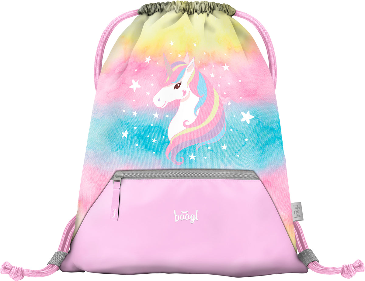 Airy Rainbow Unicorn Rucksack-Set 5tlg: Rucksack, Federmäppchen, Turnbeutel, Pencil Slider, Geldbörse