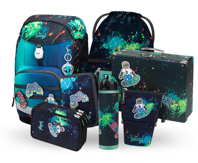 Airy Plus Chill Schulrucksack-Set 7tlg: Schulrucksack, Federmäppchen, Turnbeutel, Pencil Slider, Federmäppchen 3-Fach, Faltkoffer mit geschmiedeten Ecken, Trinkflasche