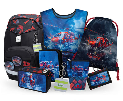 Airy Plus Lebensretter Schulrucksack-Set 8tlg: Schulrucksack, Pencil Slider, Federmäppchen, Turnbeutel, Geldbörse, Schürze, Federmäppchen 3-Fach, Baaglies