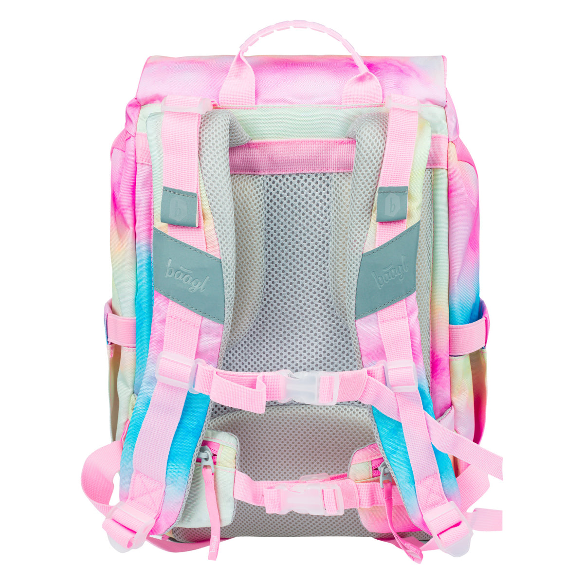 Airy Rainbow Unicorn Rucksack-Set 9tlg: Rucksack, Pencil Slider, Federmäppchen, Turnbeutel, Geldbörse, Heftmappe, Brotdose, Schürze, Faltkoffer mit geschmiedeten Ecken