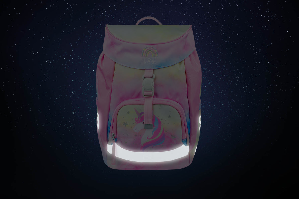 Airy Rainbow Unicorn Rucksack-Set 9tlg: Rucksack, Pencil Slider, Federmäppchen, Turnbeutel, Geldbörse, Heftmappe, Brotdose, Schürze, Faltkoffer mit geschmiedeten Ecken