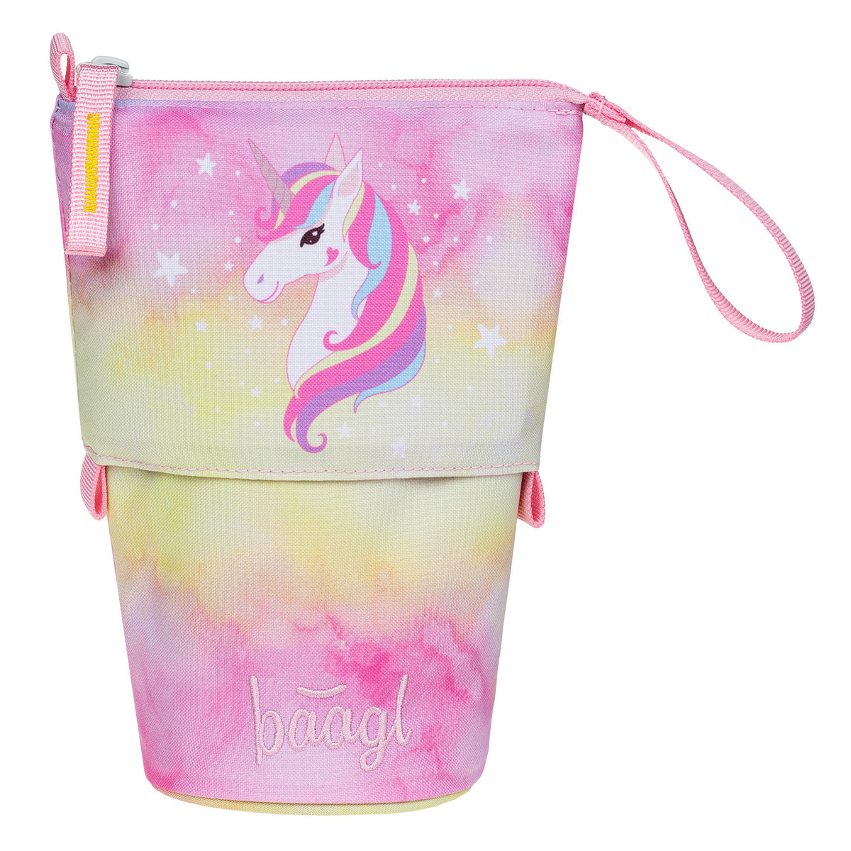 Airy Rainbow Unicorn Rucksack-Set 9tlg: Rucksack, Pencil Slider, Federmäppchen, Turnbeutel, Geldbörse, Heftmappe, Brotdose, Schürze, Faltkoffer mit geschmiedeten Ecken