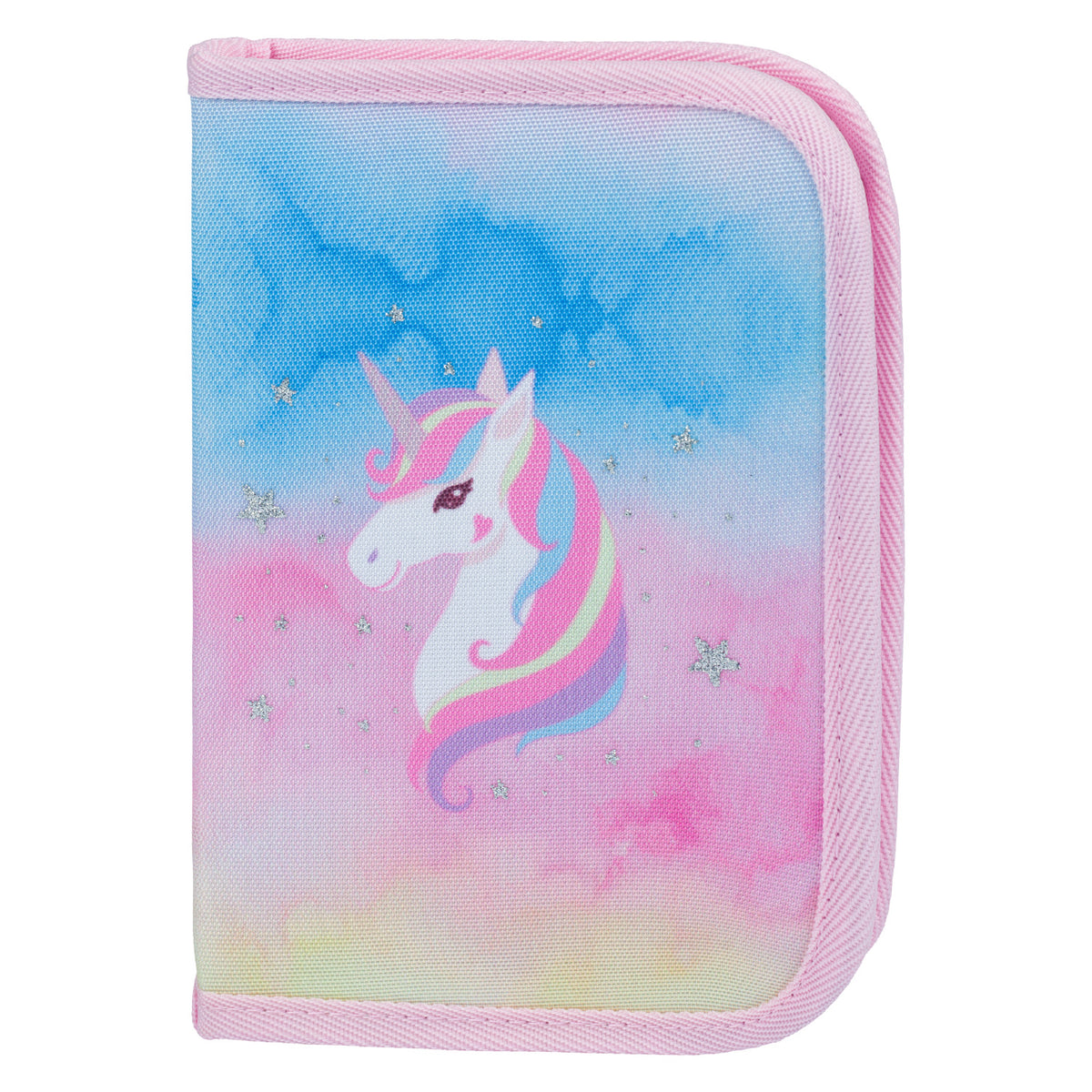 Airy Rainbow Unicorn Rucksack-Set 9tlg: Rucksack, Pencil Slider, Federmäppchen, Turnbeutel, Geldbörse, Heftmappe, Brotdose, Schürze, Faltkoffer mit geschmiedeten Ecken
