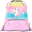 Airy Rainbow Unicorn Rucksack-Set 9tlg: Rucksack, Pencil Slider, Federmäppchen, Turnbeutel, Geldbörse, Heftmappe, Brotdose, Schürze, Faltkoffer mit geschmiedeten Ecken