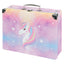 Airy Rainbow Unicorn Rucksack-Set 9tlg: Rucksack, Pencil Slider, Federmäppchen, Turnbeutel, Geldbörse, Heftmappe, Brotdose, Schürze, Faltkoffer mit geschmiedeten Ecken