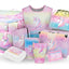 Airy Rainbow Unicorn Rucksack-Set 9tlg: Rucksack, Pencil Slider, Federmäppchen, Turnbeutel, Geldbörse, Heftmappe, Brotdose, Schürze, Faltkoffer mit geschmiedeten Ecken
