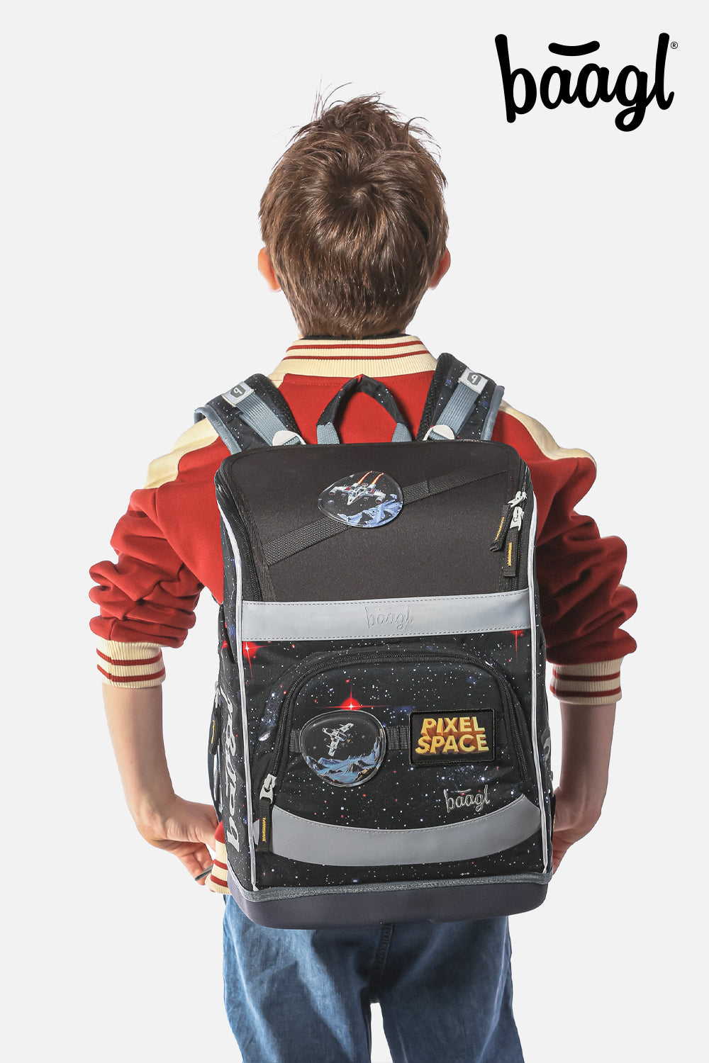 Zippy Plus Pixel Space Schulranzen-Set 6tlg: Schulranzen, Pencil Slider, Turnbeutel, Geldbörse, Faltkoffer mit geschmiedeten Ecken, Schürze