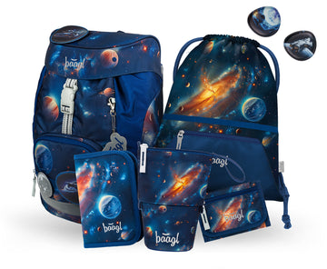 Airy Weltraum Rucksack-Set 6tlg: Rucksack, Pencil Slider, Federmäppchen, Turnbeutel, Geldbörse, Baaglies