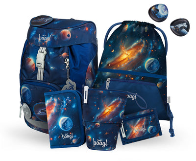 Airy Weltraum Rucksack-Set 6tlg: Rucksack, Pencil Slider, Federmäppchen, Turnbeutel, Geldbörse, Baaglies