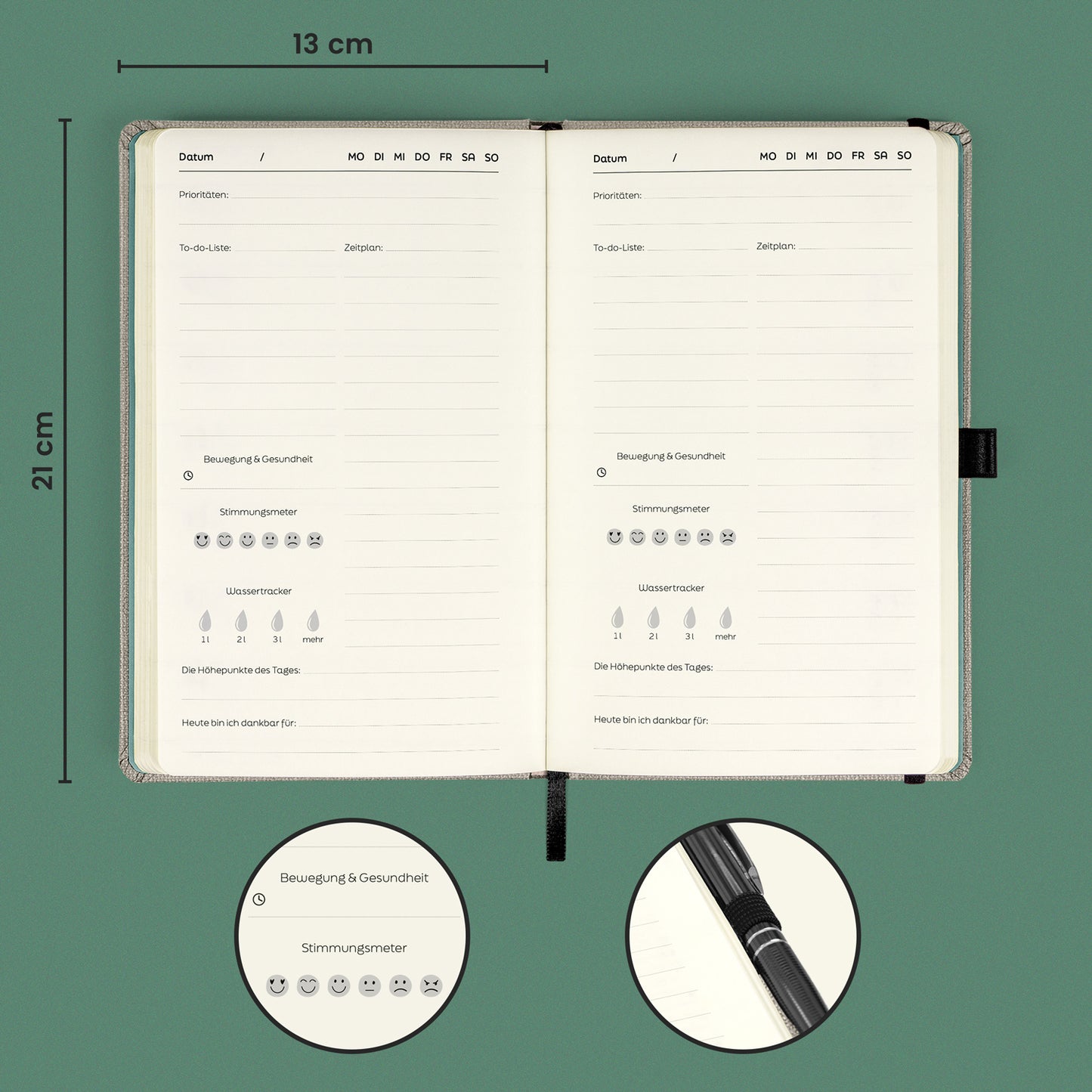 Plankalender undatiert Note to self, 5 Minuten täglich, 13 × 21 cm