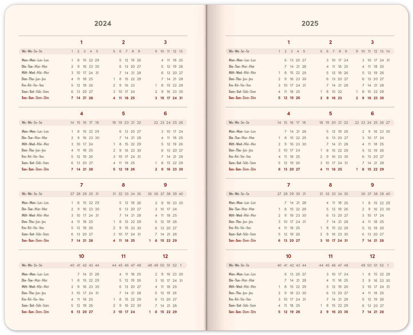 Buchkalender Wasserspiegel 2024, wöchentlich, 13 × 21 cm