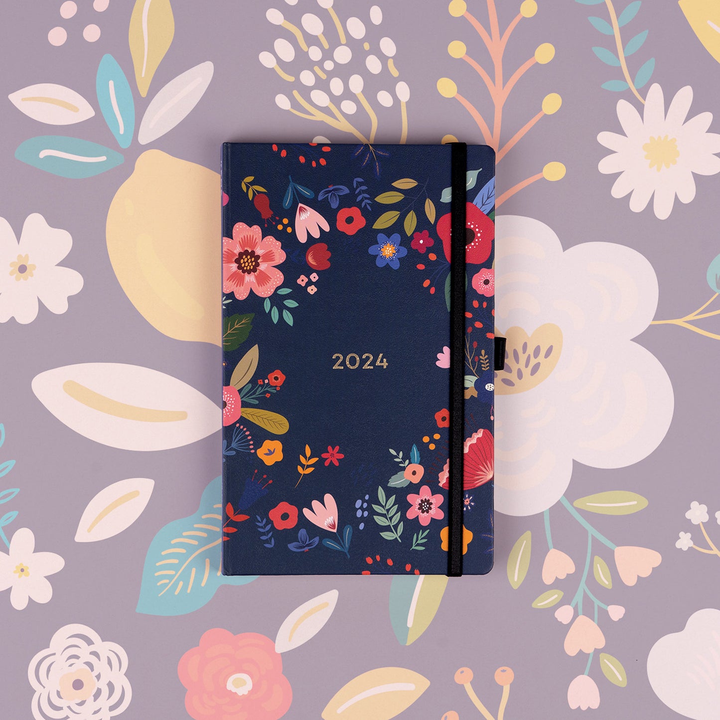 Buchkalender Blaue Blumen 2024, wöchentlich, 13 × 21 cm