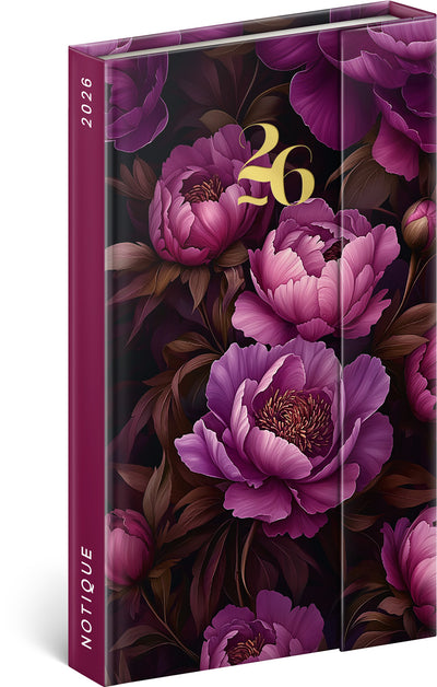 Wöchentlicher Magnetplaner Lila Blumen 2026, 13 x 21 cm