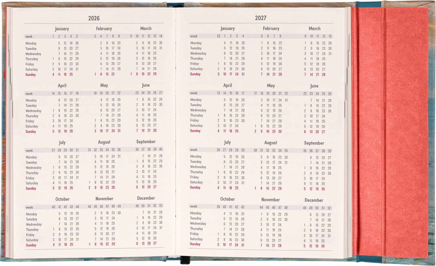 Wöchentlicher Magnetplaner Claude Monet 2026, 11 x 16 cm