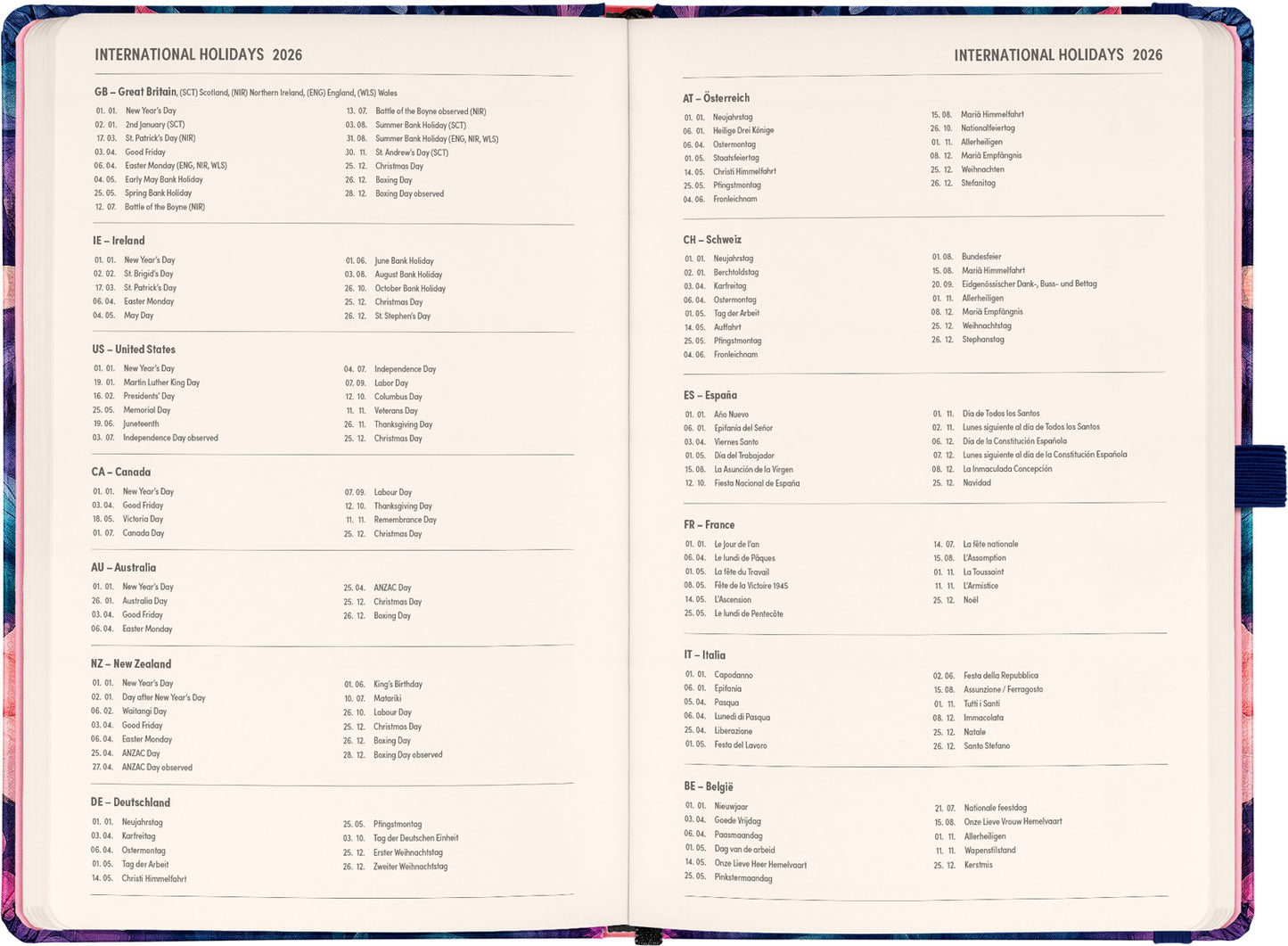 Planbook Kalender/Notizbuch Blumenstrauß 2026, 13 x 21 cm
