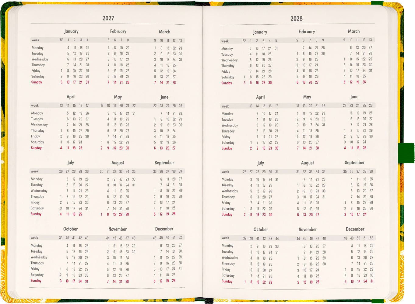 Planbook Planer/Notizbuch Lemons 2027, 13 x 21 cm