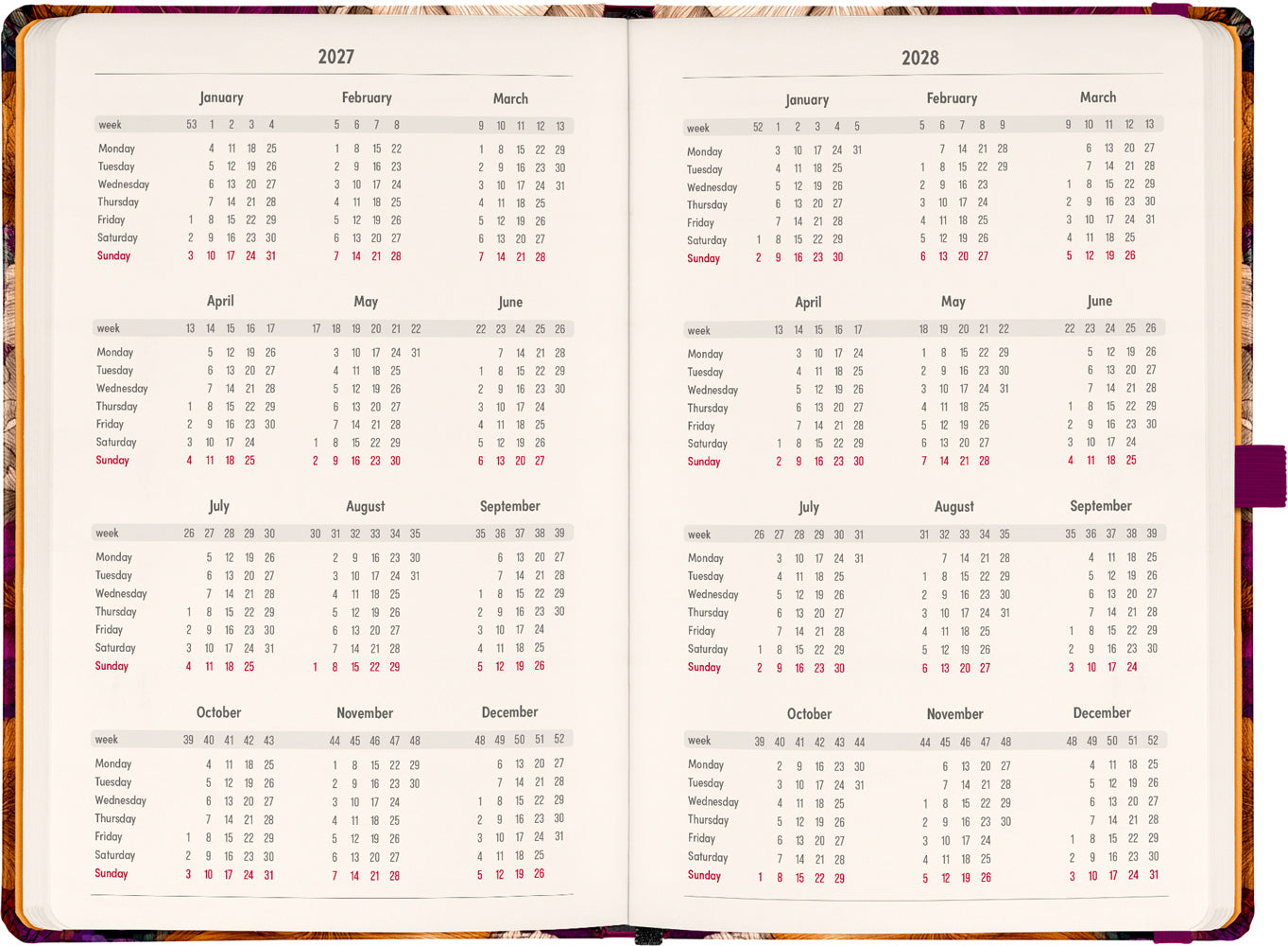 Planbook Planer/Notizbuch Vintage Flowers 2027, 13 x 21 cm