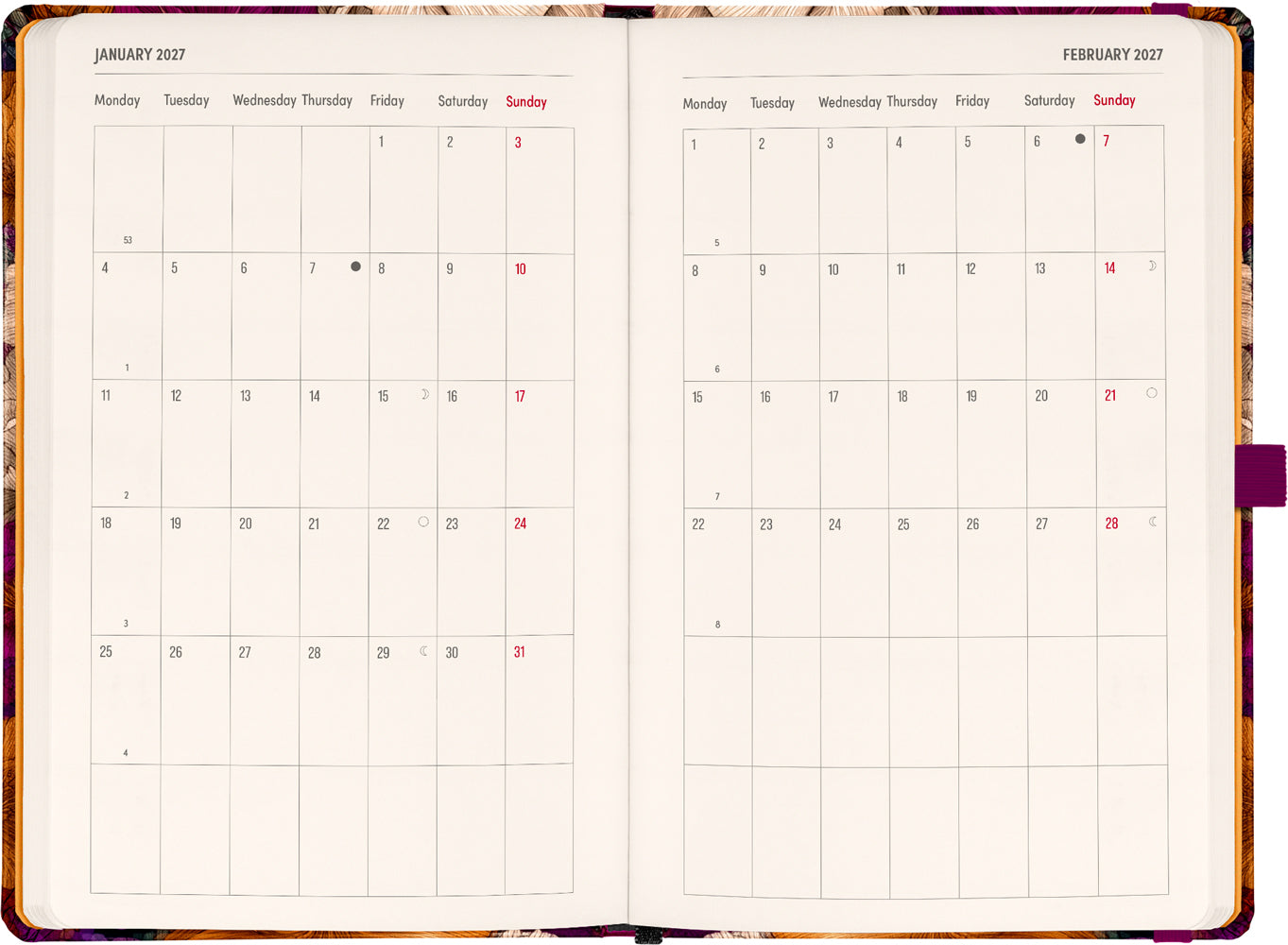 Planbook Planer/Notizbuch Vintage Flowers 2027, 13 x 21 cm