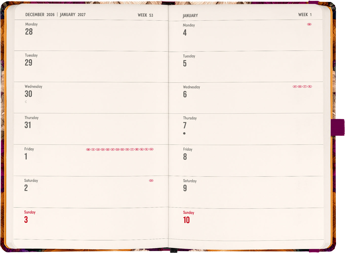 Planbook Planer/Notizbuch Vintage Flowers 2027, 13 x 21 cm